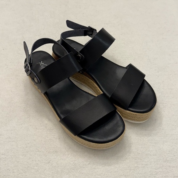 Black Espadrille Wedge Sandals Ankle Strap Women’s Size 9 - Picture 2 of 7